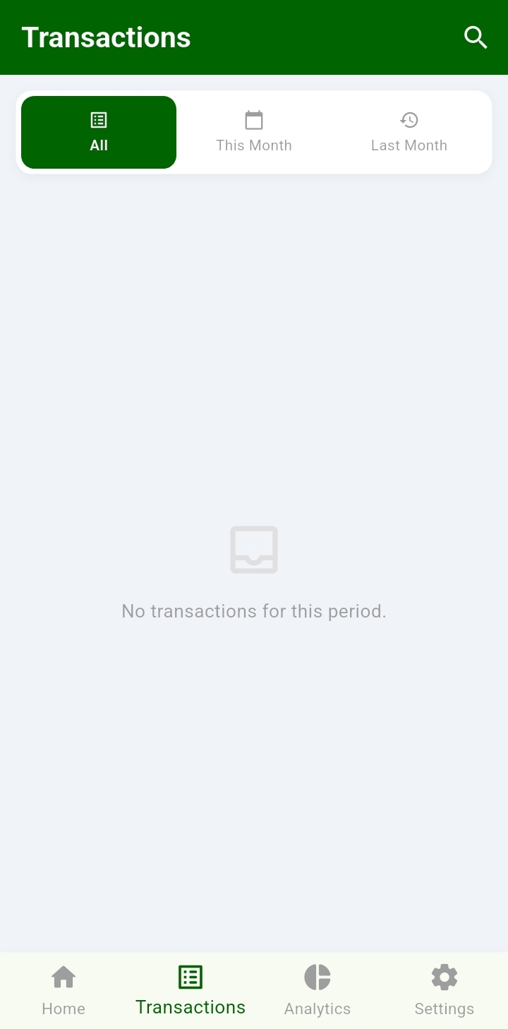 Transactions screen