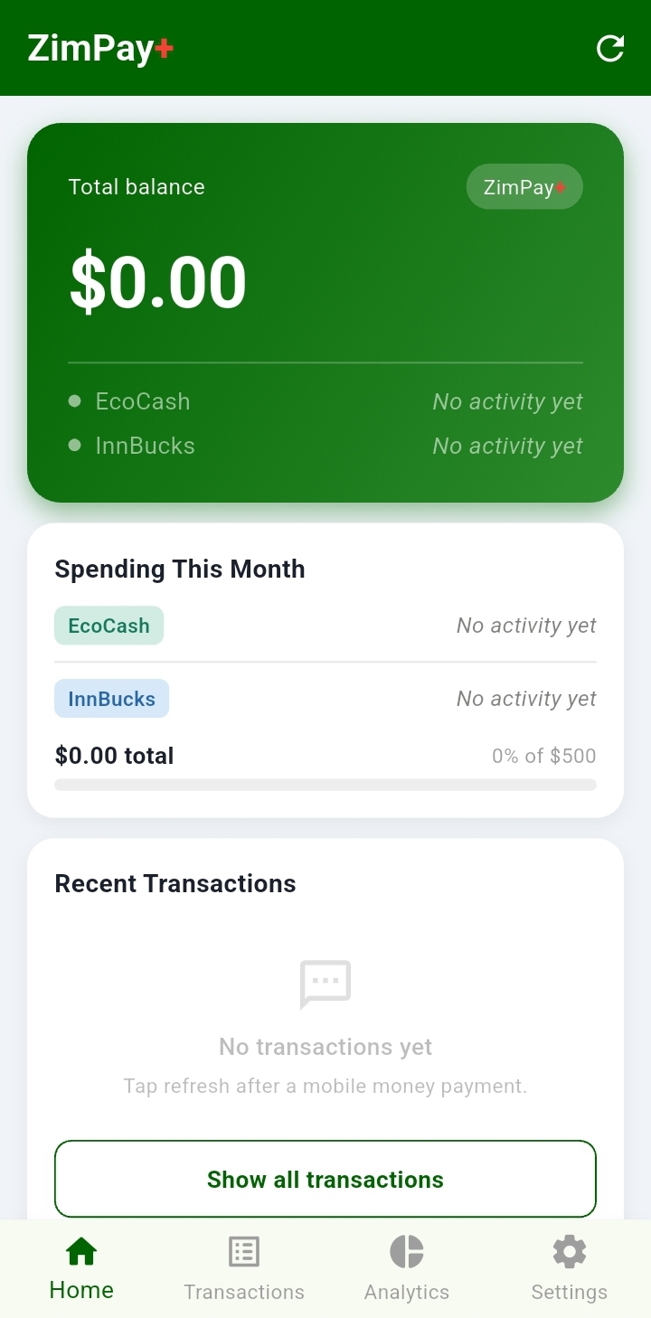 Home dashboard screen